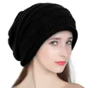 The VITALORA Slouchy Knit Beanie Winter Hat, Unisex Warm Ribbed Cap, Black