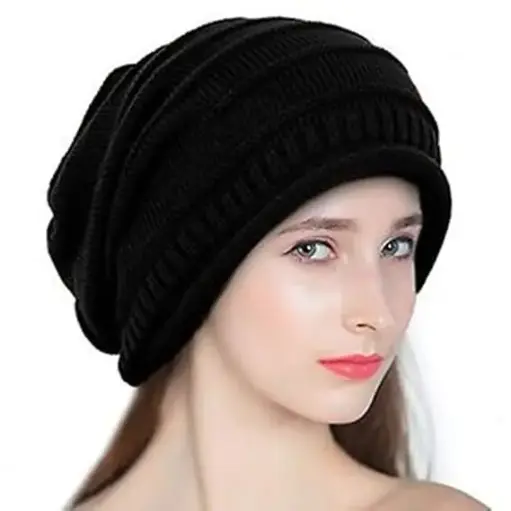 The VITALORA Slouchy Knit Beanie Winter Hat, Unisex Warm Ribbed Cap, Black