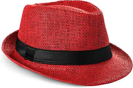 The VITALORA Men's Jute Classic Fedora Summer Hat (Red)